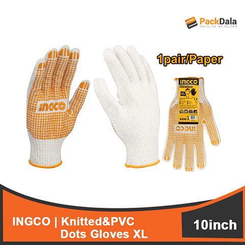 Picture of INGCO Knitted and PVC Dots Gloves 10inches XL HGVK05