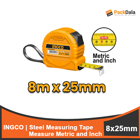 Picture of INGCO Steel Measuring Tape 8mx25mm w Metric and Inch SS HSMT39825