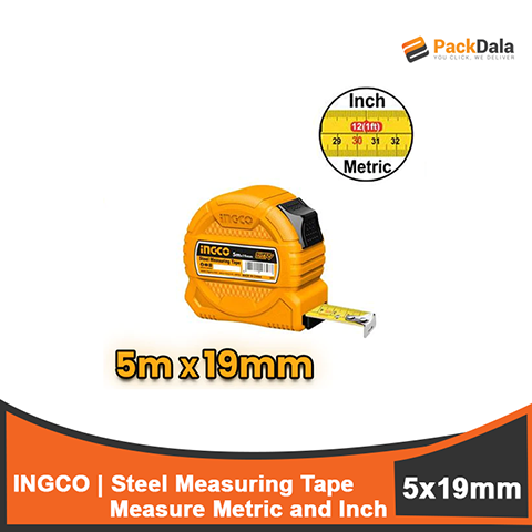 Picture of INGCO Steel Measuring Tape 5mx19mm w Metric and Inch SS HSMT39519