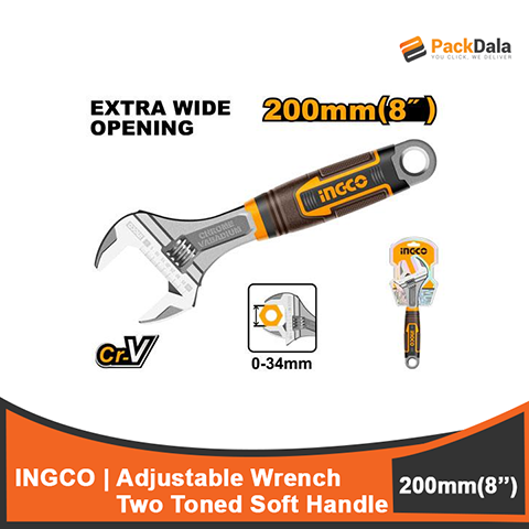 Picture of INGCO Adjustable Wrench 8inches Two Toned Soft Handle HADW131088